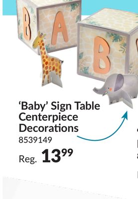 Jungle Baby "Baby" Sign Table Centerpiece Decorations, Grey/Orange, 10-in, 4-pk, for Baby Shower