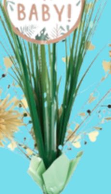 Amscan Jungle Baby "Oh Baby" Metallic Tinsel Spray Burst Centerpiece Table Decoration, Green, 18-in, for Baby Shower/Gender Reveal