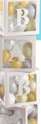 "Baby" Round Balloon Box Kit with Latex Balloons, Gold/White/Silver, 47-in, 68-pk, for Baby Shower/Gender Reveal