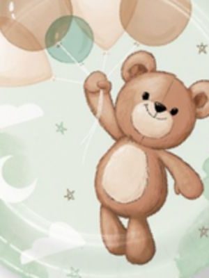 Teddy Bear Paper Disposable Dessert Plates, 7-in, 8-ct