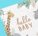Jungle Baby "Hello Baby" Elephant & Giraff Square Paper Disposable Lunch Napkins, Beige, 6.5-in, 16-pk, 2-ply, for Baby Shower/Gender Reveal