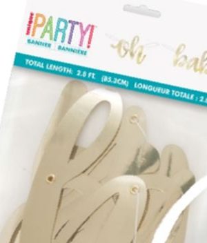 Oh Baby" Foil Hanging Garland Banner Decoration, Gold, 2.8-ft, 2-pk, for Baby Shower