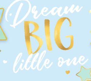 Dream Big Little One Hanging Sign Decoration, Blue/Gold, 13.5-in, for Baby Shower
