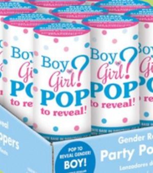 "Girl or Boy?" Confetti Cannon Poppers, Blue, 12-pk, for Gender Reveal