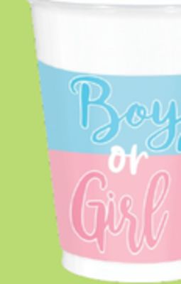 "Boy or Girl" Plastic Reusable Cups, Blue/Pink, 16-oz, 25-pk, for Gender Reveal