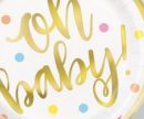 Oh Baby Round Paper Disposable Dessert Plates, White/Gold, Polka Dot, 7-in, 8-pk, for Baby Shower/Gender Reveal