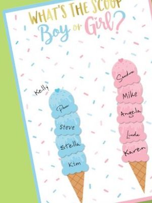 "What's The Scoop Boy or Girl" Ice Cream Customizable Activity Game Chart, Blue/Pink, 40-in, for Gender Reveal