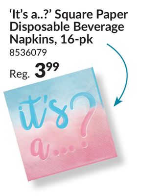 It's a..?" Square Paper Disposable Beverage Napkins, Blue/Pink, 5-in, 16-pk, 2-ply, for Gender Reveal