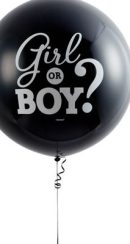 "Girl or Boy?" Round Popping Confetti Latex Balloon, Black/Pink, 24-in, for Gender Reveal