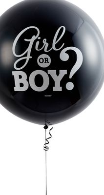 "Girl or Boy?" Round Popping Confetti Latex Balloon, Black/Pink, 24-in, for Gender Reveal