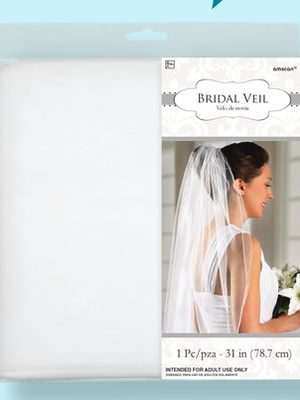 Single Layer Tulle Bridal Veil, White, 31-in, Wearable Accessory for Weddings/Bachelorette Party