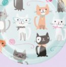 Cat Party Round Paper Disposable Dessert Plates, Blue, 7-in, 8-pk, for Birthday Party
