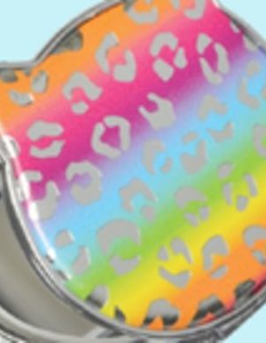 Leopard Print Cat Compact Mirror, Rainbow, for Birthday/Party Favour