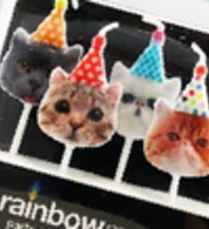 Cat Party Cats in Party Hats Wax Candles, Multi-Coloured, 1.4-in, 5-pk, for Birthday Party