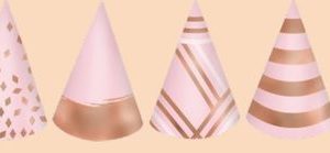 Blush Birthday Metallic Cone Party Hats, Rose Gold/Pink, One Size, 12-pk, Wearable Accessories for Birthdays