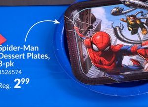 Disney Marvel Spider-Man Square Paper Disposable Dessert Plates, Red/Blue, 7-in, 8-pk, for Birthday Party