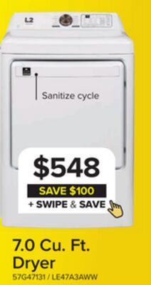 L2 White Electric Dryer (7.0 Cu.ft) - LE47A3AWW